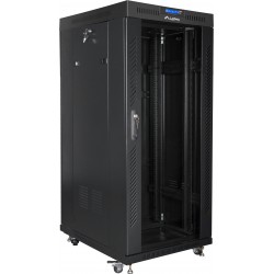 Szafa Instalacyjna Rack Stojąca 19" 27u 600x800 Czarna Drzwi Szklane LCD Lanberg Flat Pack