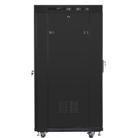 Szafa Instalacyjna Rack Stojąca 19" 27u 600x800 Czarna Drzwi Szklane LCD Lanberg Flat Pack