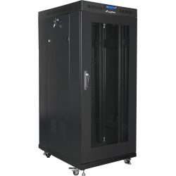 Szafa Instalacyjna Rack Stojąca 19" 27u 600x800 Czarna Drzwi Perforowane LCD Lanberg Flat Pack