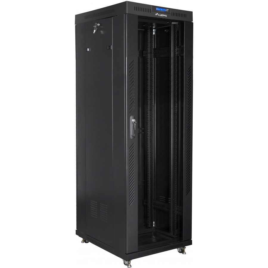 Szafa Instalacyjna Rack Stojąca 19" 37u 600x800 Czarna Drzwi Szklane LCD Lanberg Flat Pack