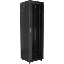 Szafa Instalacyjna Rack Stojąca 19" 42u 600x600 Czarna Drzwi Szklane LCD Lanberg Flat Pack