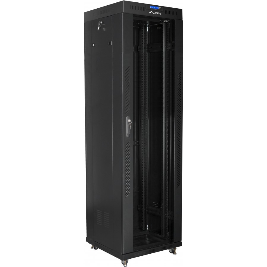 Szafa Instalacyjna Rack Stojąca 19" 42u 600x600 Czarna Drzwi Szklane LCD Lanberg Flat Pack