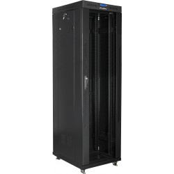 Szafa Instalacyjna Rack Stojąca 19" 42u 600x800 Czarna Drzwi Szklane LCD Lanberg Flat Pack