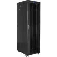 Szafa Instalacyjna Rack Stojąca 19" 42u 600x1000 Czarna Drzwi Szklane LCD Lanberg Flat Pack