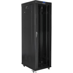 Szafa Instalacyjna Rack Stojąca 19" 42u 600x1000 Czarna Drzwi Szklane LCD Lanberg Flat Pack