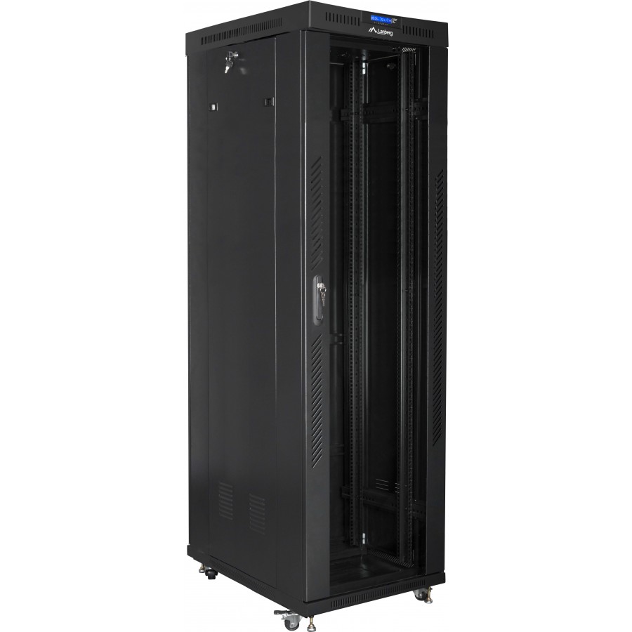 Szafa Instalacyjna Rack Stojąca 19" 42u 600x1000 Czarna Drzwi Szklane LCD Lanberg Flat Pack