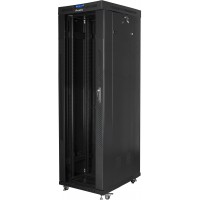 Szafa Instalacyjna Rack Stojąca 19" 42u 600x1000 Czarna Drzwi Szklane LCD Lanberg Flat Pack