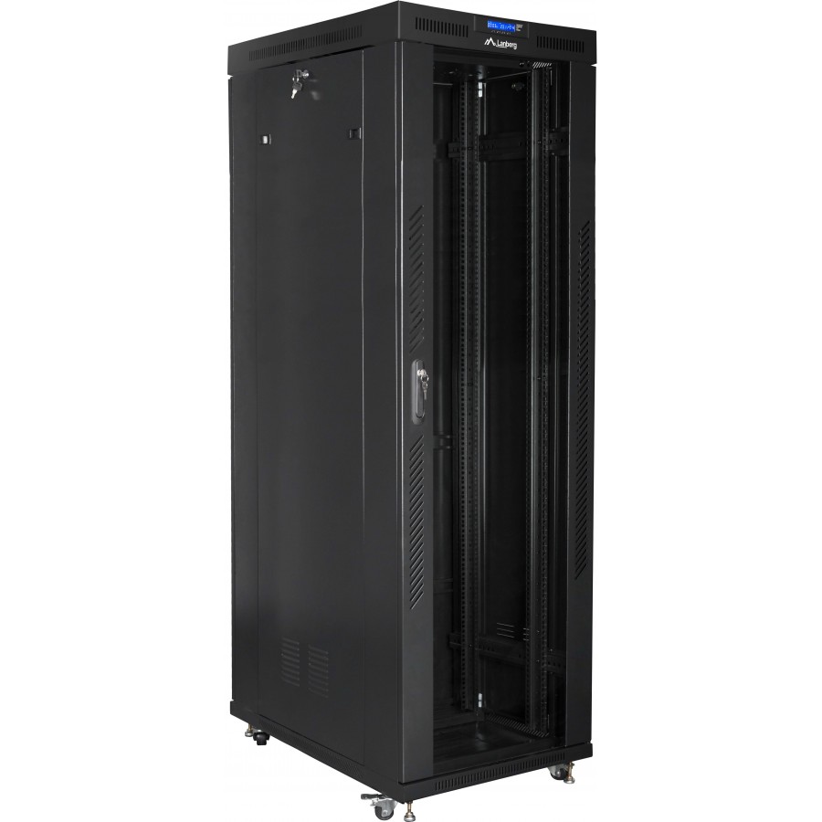 Szafa Instalacyjna Rack Stojąca 19" 42u 800x1000 Czarna Drzwi Szklane LCD Lanberg Flat Pack