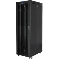 Szafa Instalacyjna Rack Stojąca 19" 42u 800x1000 Czarna Drzwi Szklane LCD Lanberg Flat Pack