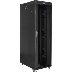 Szafa Instalacyjna Rack Stojąca 19" 42u 800x1200 Czarna Drzwi Szklane LCD Lanberg Flat Pack