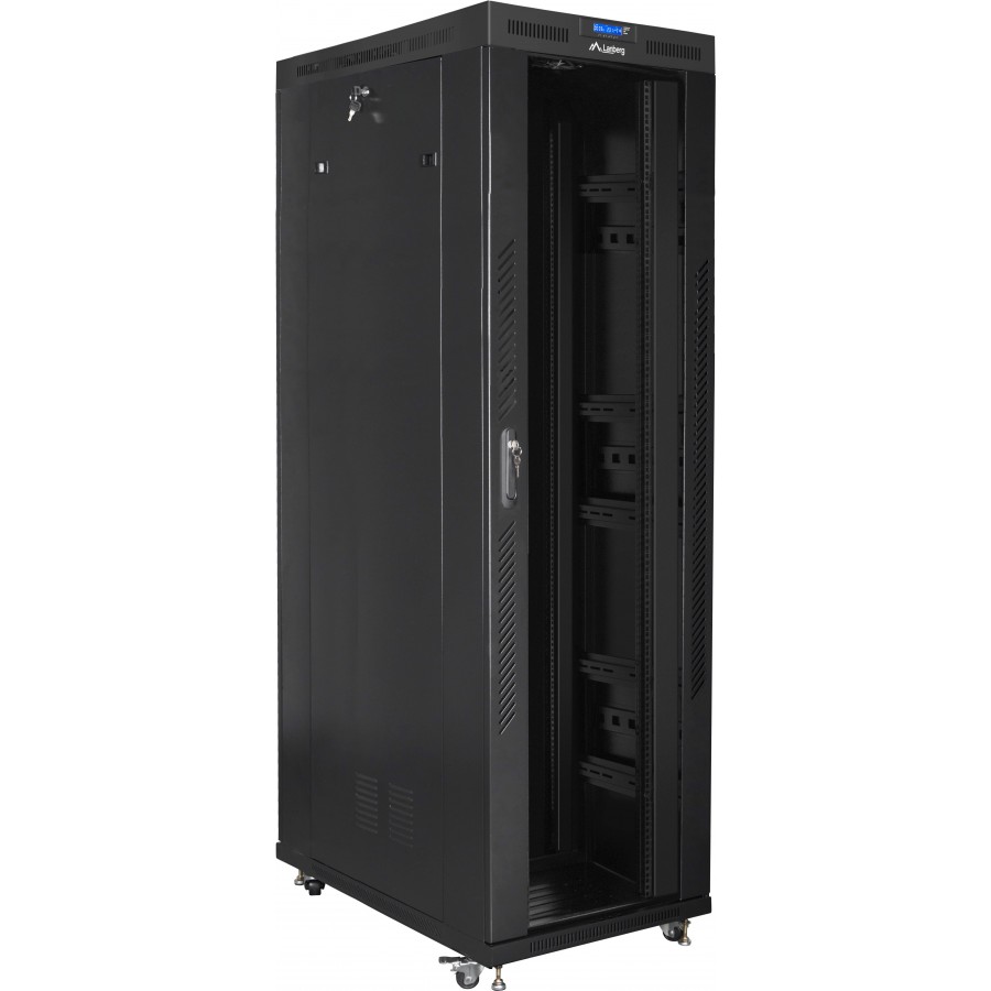 Szafa Instalacyjna Rack Stojąca 19" 42u 800x1200 Czarna Drzwi Szklane LCD Lanberg Flat Pack