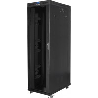 Szafa Instalacyjna Rack Stojąca 19" 42u 800x1200 Czarna Drzwi Szklane LCD Lanberg Flat Pack