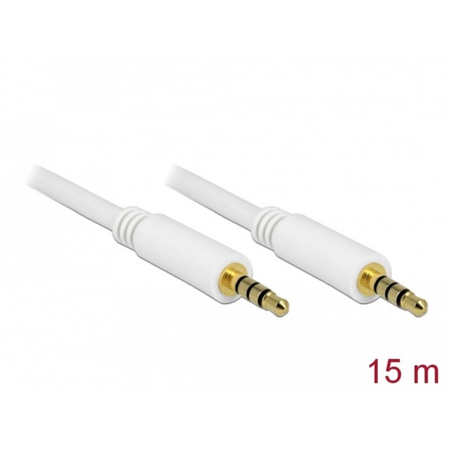 Kabel Audio Minijack 3.5mm M/M 4 Pin 15m Biały Delock