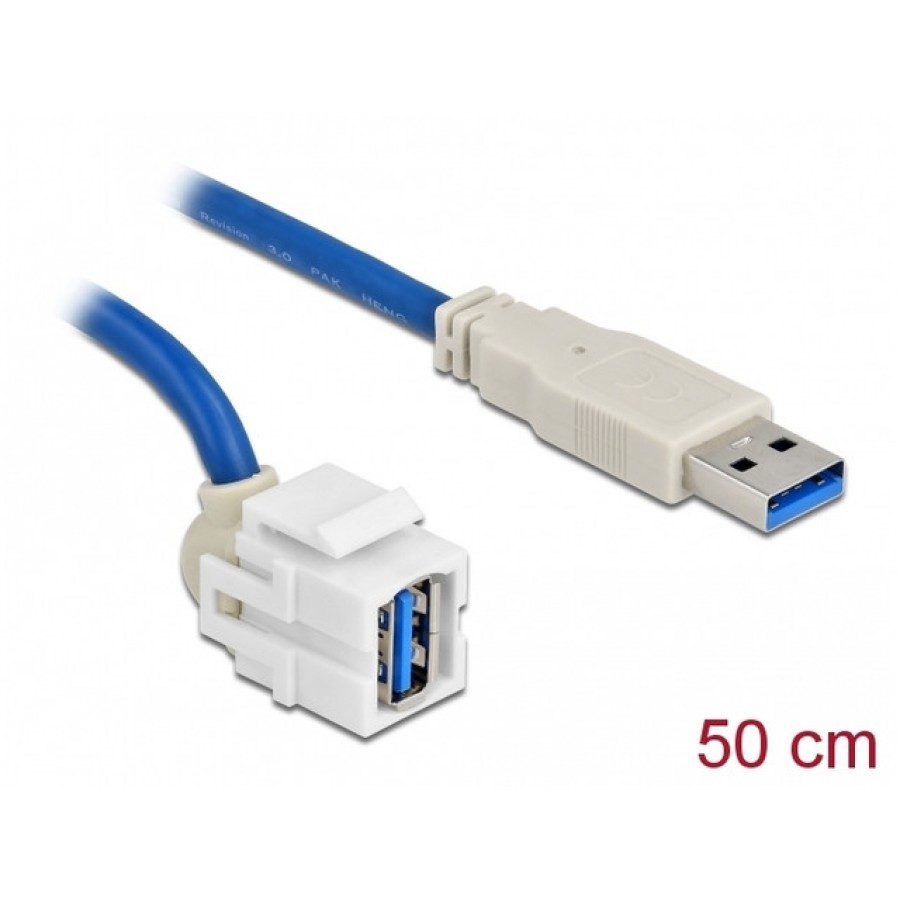 Moduł Keystone Gniazdo USB-A(F) 3.0->USB-A(M) 250" Na Kablu 50cm Delock