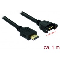 Przedłużacz HDMI M/F V1.4 1m Czarny Do Panelu Delock