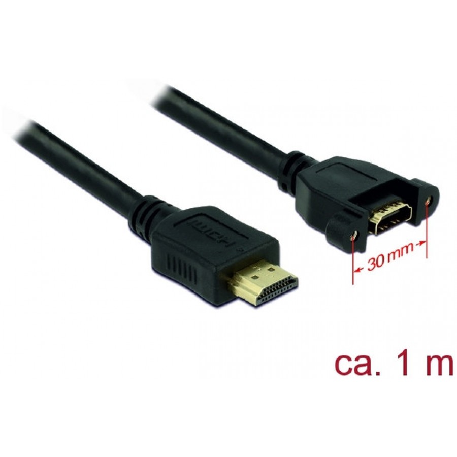 Przedłużacz HDMI M/F V1.4 1m Czarny Do Panelu Delock