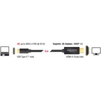 Kabel USB-Cm->HDMI(m) 3m Thunderbolt 3/Displayport Alternate Mode Czarny Delock