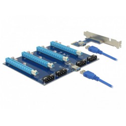 Karta PCI Express X1->4x PCI Express X16+1x USB-A+4x Molex Z Kablem USB 60cm Delock