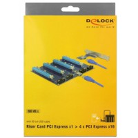 Karta PCI Express X1->4x PCI Express X16+1x USB-A+4x Molex Z Kablem USB 60cm Delock