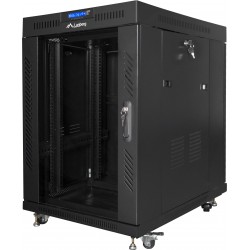 Szafa Instalacyjna Rack Stojąca 19" 15u 800x1000 Czarna Drzwi Szklane LCD Lanberg Flat Pack