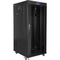 Szafa Instalacyjna Rack Stojąca 19" 22u 800x800 Czarna Drzwi Szklane LCD Lanberg Flat Pack