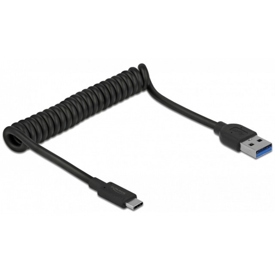 Kabel USB-C(M)->USB-A(M) 3.1 Gen 2 0.3-1.2m Spirala Czarny Delock