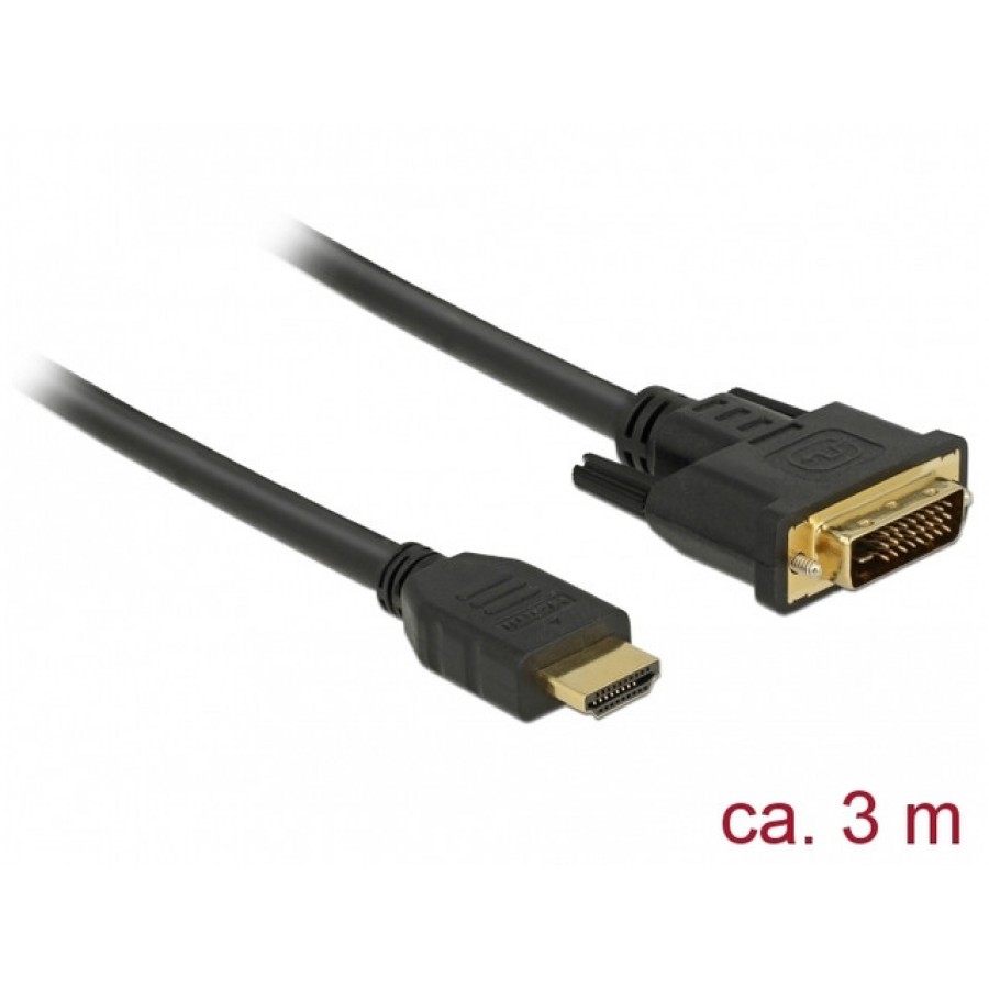 Kabel HDMI(M)->Dvi-D(M)(24+1) 3m Czarny Dual Link Pozłacane Styki Delock