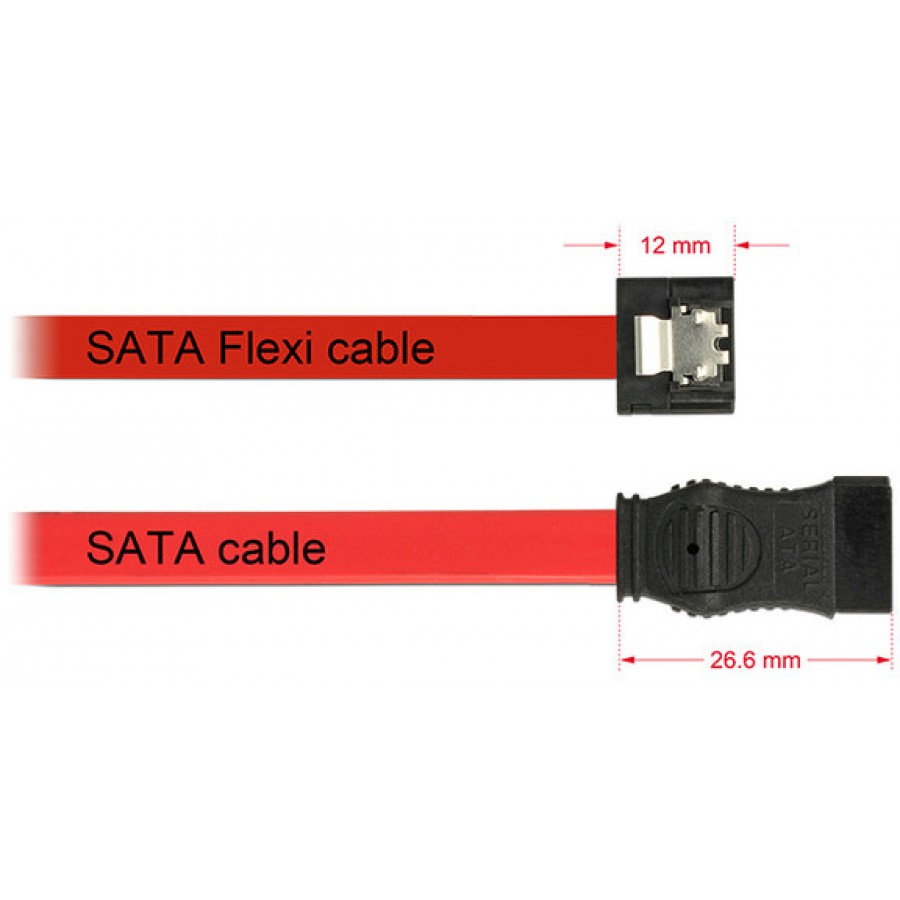 Kabel Sata Data III (6Gb/s) F/F 100cm Z Zatrzaskami Metalowymi Flexi Czerwony Delock