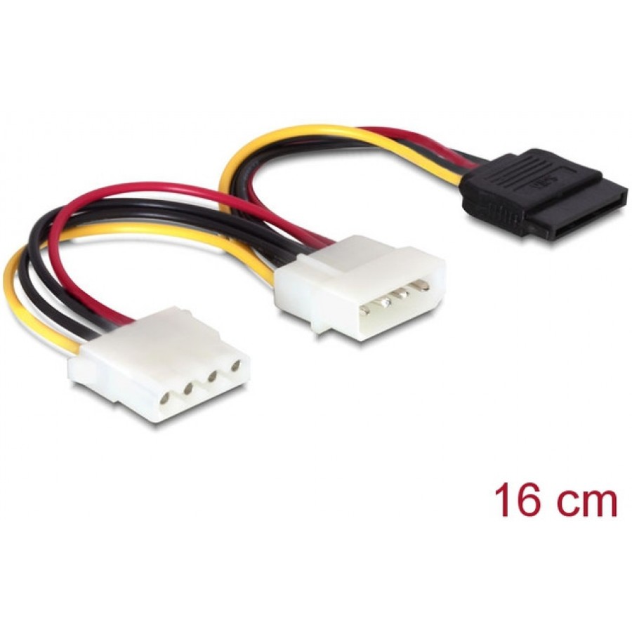 Kabel Zasilający Wewnętrzny Molex(M) + Molex(F)->Sata(F) 16cm Delock