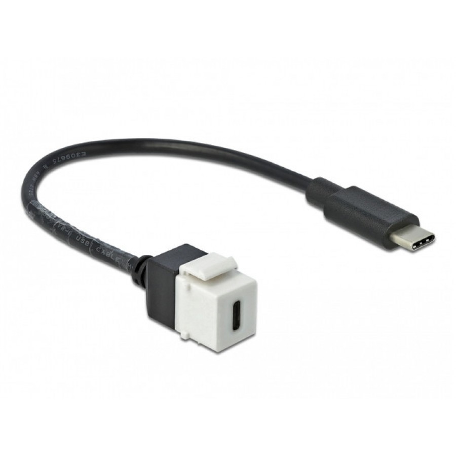 Moduł Keystone Gniazdo USB-C(F) 3.0->USB-C(M) Na Kablu 25cm Czarno-Biały Delock