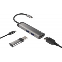 Multiport Adapter Natec Fowler Slim USB-C->Hub USB 3.0 2x, HDMI 4k, USB-C Pd