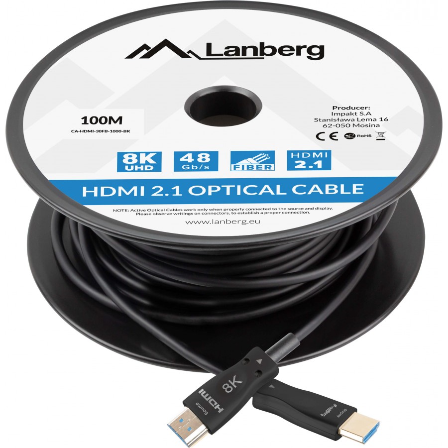 Kabel HDMI M/M V2.1 100m 8k Czarny Optyczny AOC Lanberg