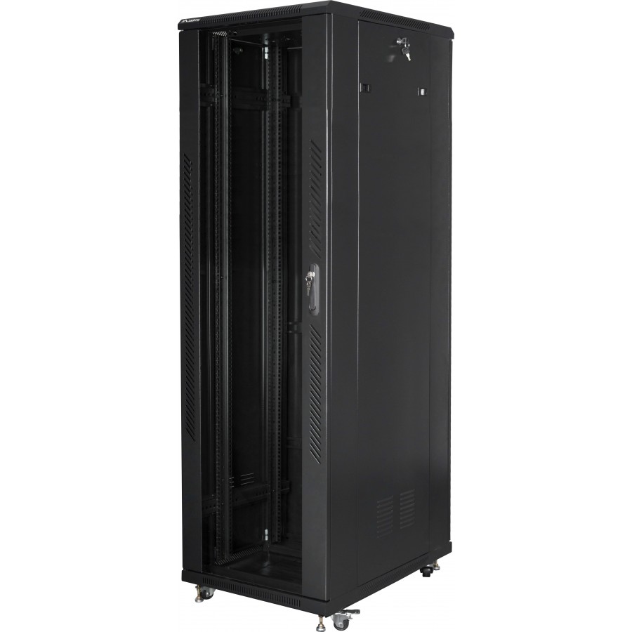 Szafa Instalacyjna Rack Stojąca 19" 42u 800x800 Czarna Drzwi Szklane Złożona Lanberg