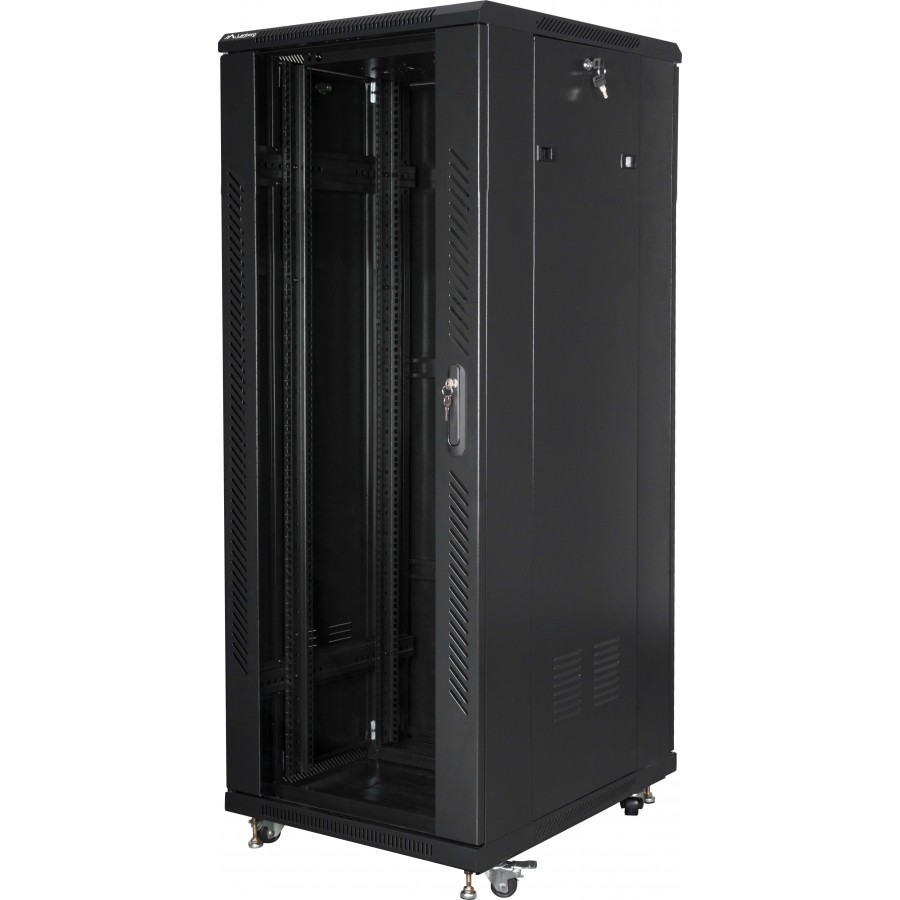 Szafa Instalacyjna Rack Stojąca 19" 32u 600x800 Czarna Drzwi Szklane Złożona Lanberg