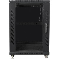 Szafa Instalacyjna Rack Stojąca 19" 15u 600x600 Czarna Drzwi Szklane Złożona Lanberg