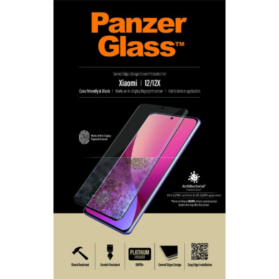 Szkło Hartowane Panzerglass Do Xiaomi Mi 12/12x Antybakteryjne Czarny Do Etui