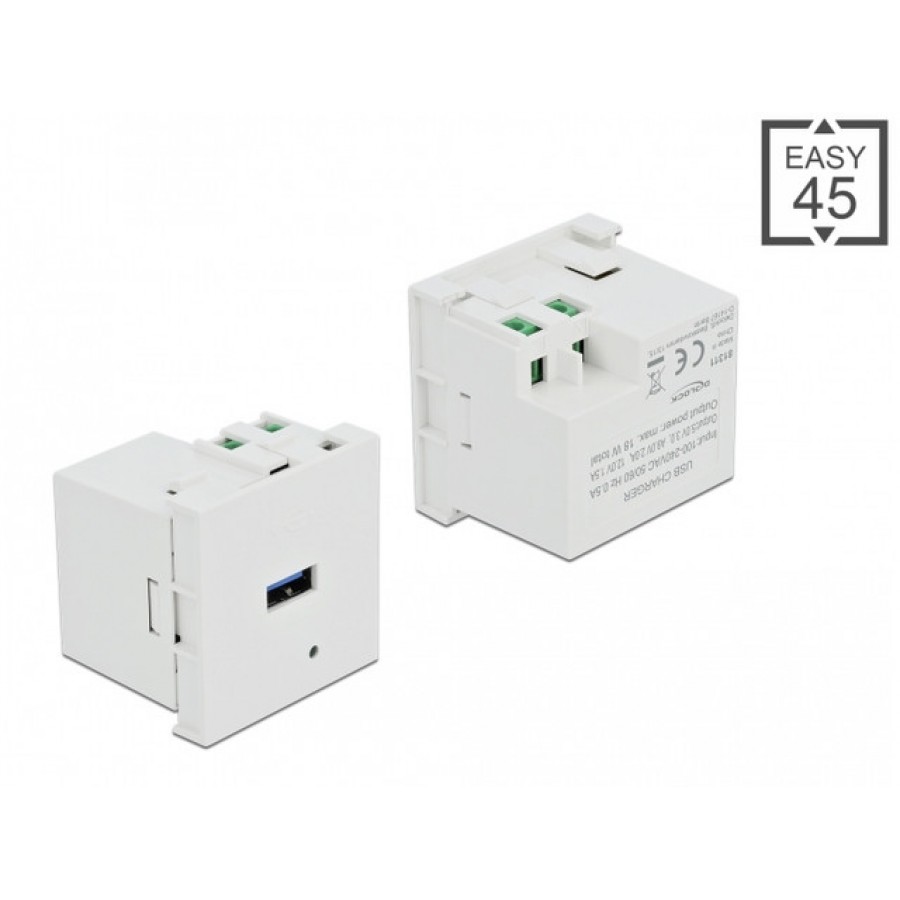 Gniazdo 45x45 230V Ładowarka 1x USB-A 1.5A Easy 45 Delock