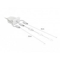 Kabel 3in1 USB-A(M)->Lightning(M)+USB Micro(M)+USB-C(M) 0.5m Biały Delock