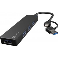 Hub USB-C 3.0 Natec Mayfly 4-Porty Czarny + Adapter USB-A