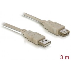 Przedłużacz USB-A M/F 2.0 3m Beżowy Delock