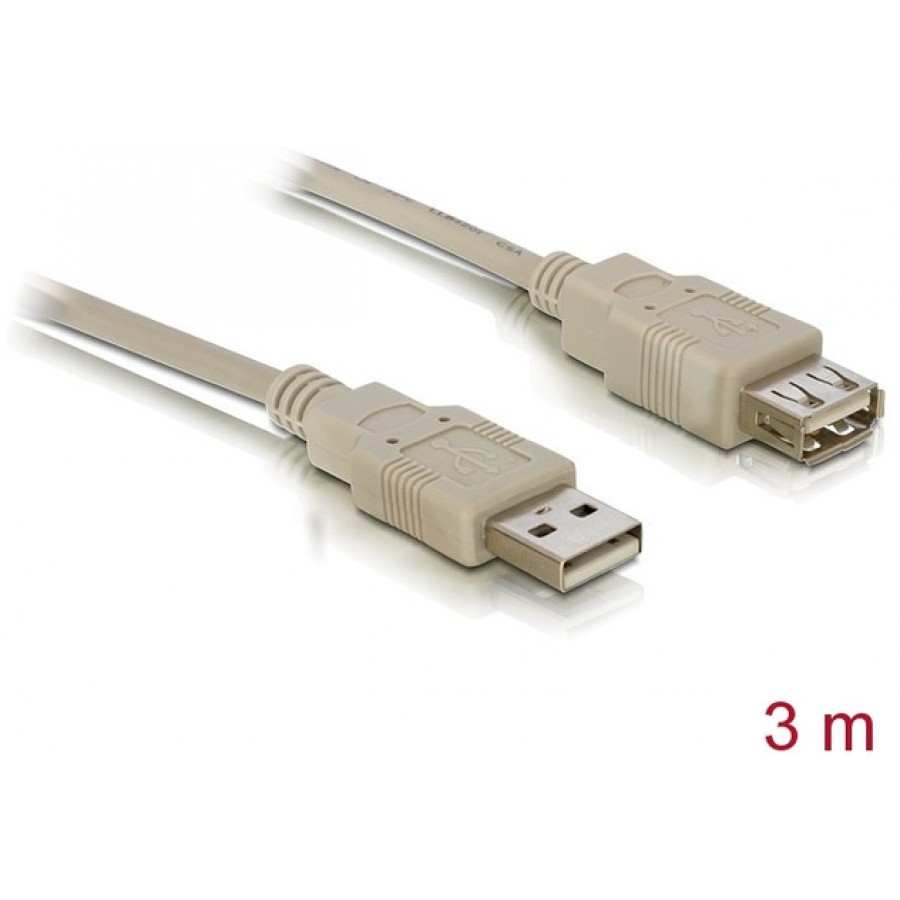 Przedłużacz USB-A M/F 2.0 3m Beżowy Delock