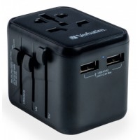 Adapter Zasilania Uniwersalny 100-250V EU, USA, Japonia, Australia, UK + 2x USB Verbatim UTA-01