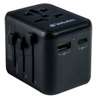 Adapter Zasilania Uniwersalny 100-250V EU, USA, Japonia, Australia, UK + 1x USB/1x USB-C Verbatim