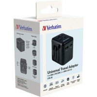 Adapter Zasilania Uniwersalny 100-250V EU, USA, Japonia, Australia, UK + 1x USB/1x USB-C Verbatim