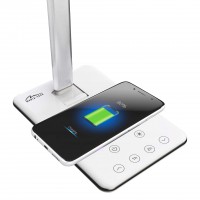 WIRELESS CHARGING LAMP MT221 - Energooszczędna lampka biurkowa LED z wbudowaną bezprzewodową ładowarką, biała