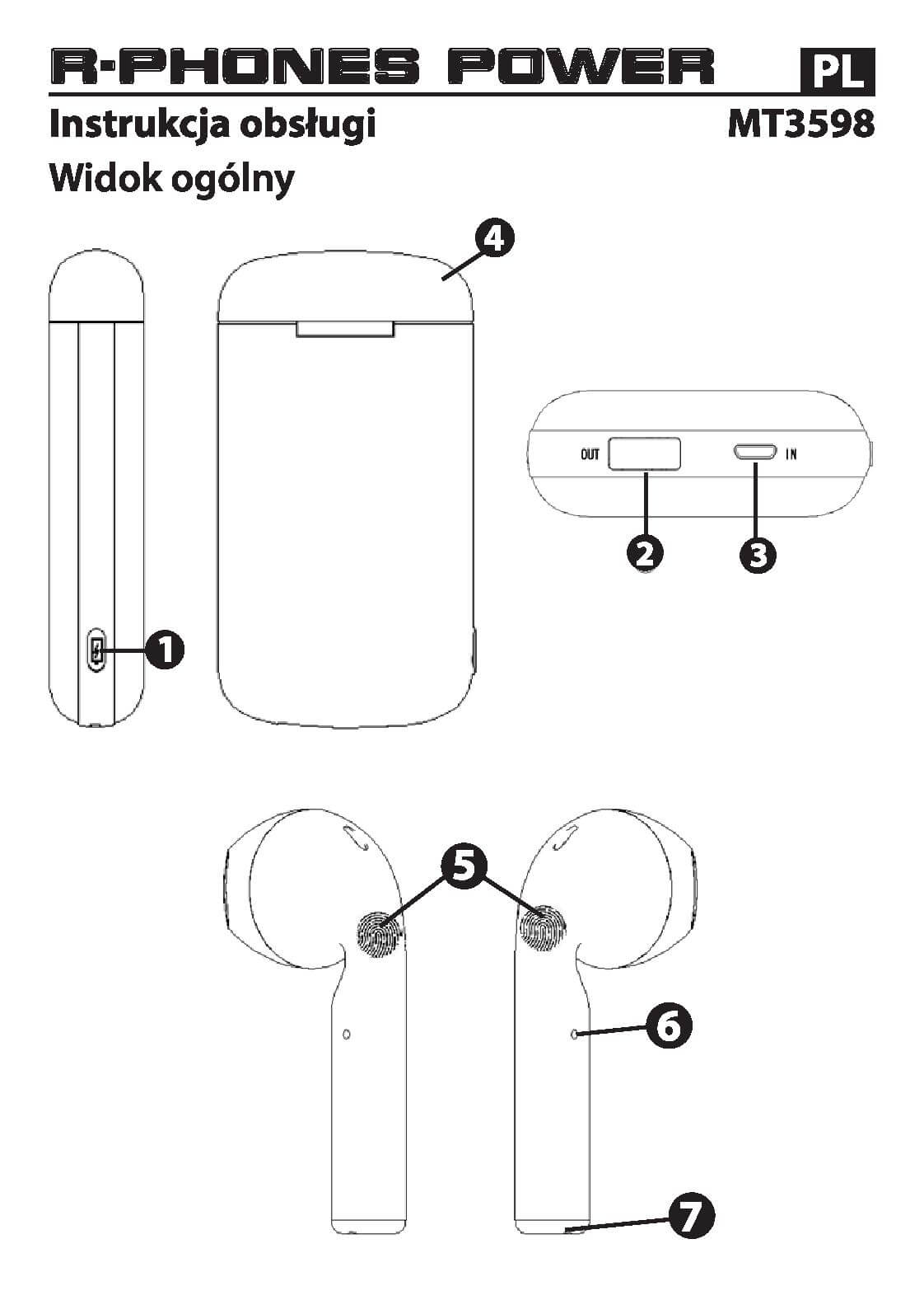 R-PHONES POWER MT3598 - Douszne słuchawki Bluetooth 5.0 TWS z powerbankiem dużej pojemności 1