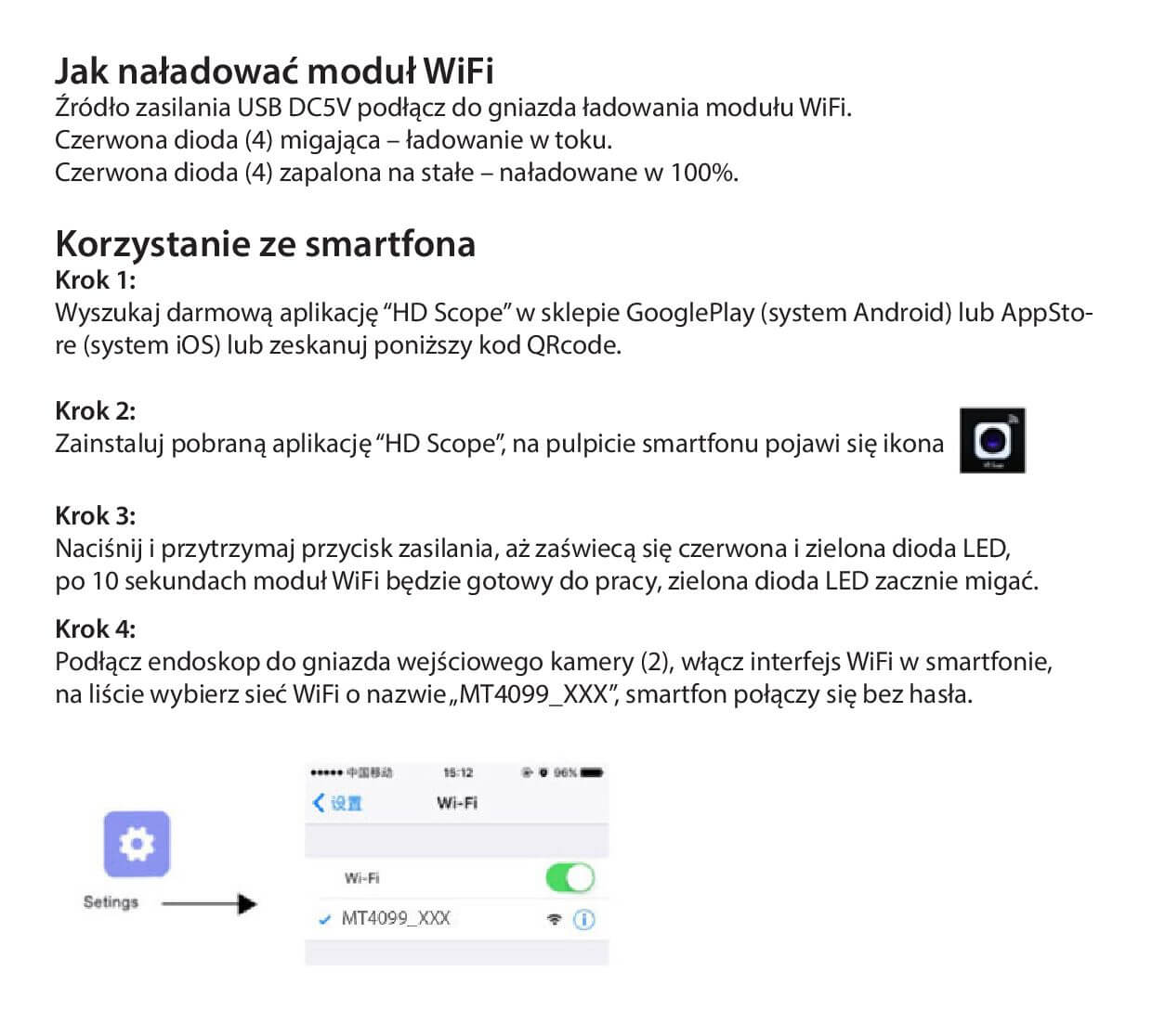 WIFI ENDOSCOPE MT4099 - Kamera inspekcyjna HD, długość 5m, średnica 8mm, 6 LED, WIFI, akcesoria  2