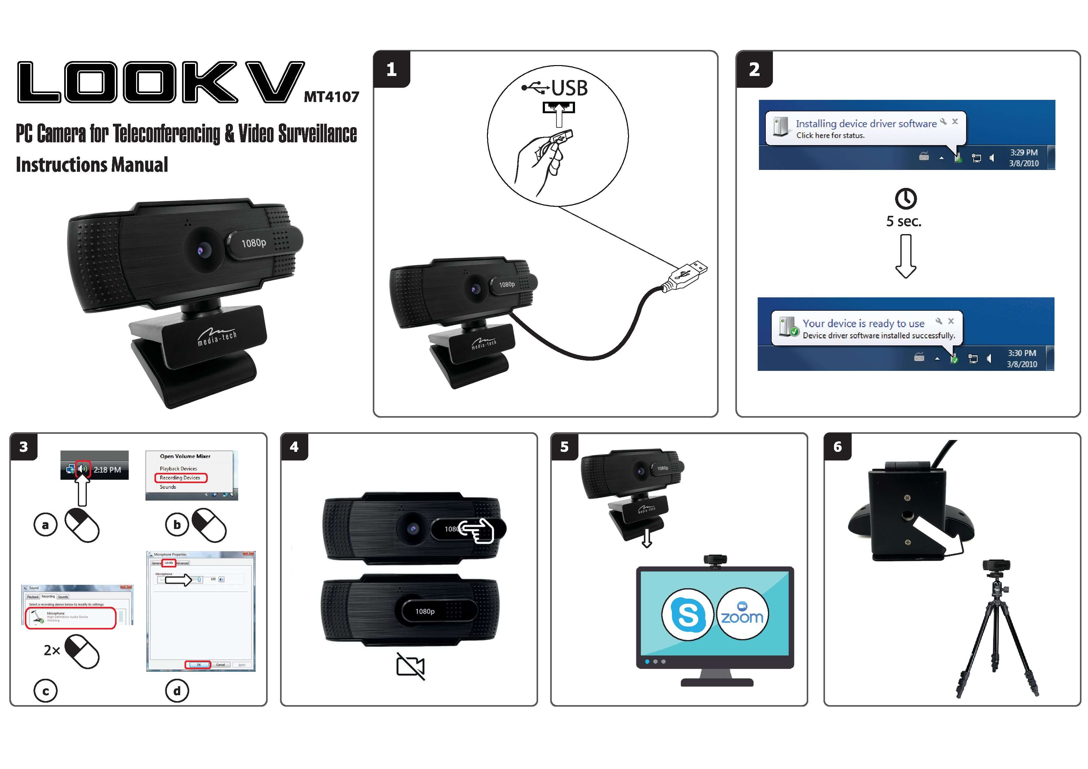 LOOK V PRIVACY MT4107 - Kamera internetowa USB FULL HD do telekonferencji i nauki zdalnej, zasłonka, gwint do statywu 