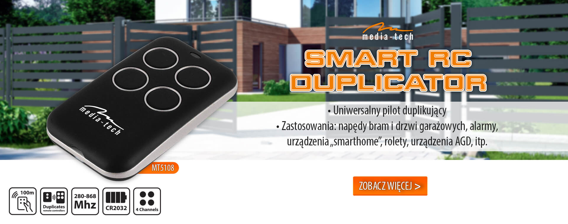 SMART RC DUPLICATOR MT5108 - Uniwersalny pilot duplikujący inne piloty z kodem, stałym, zmiennym i zmiennym złożonym 80-868MHz, 4 kanały 