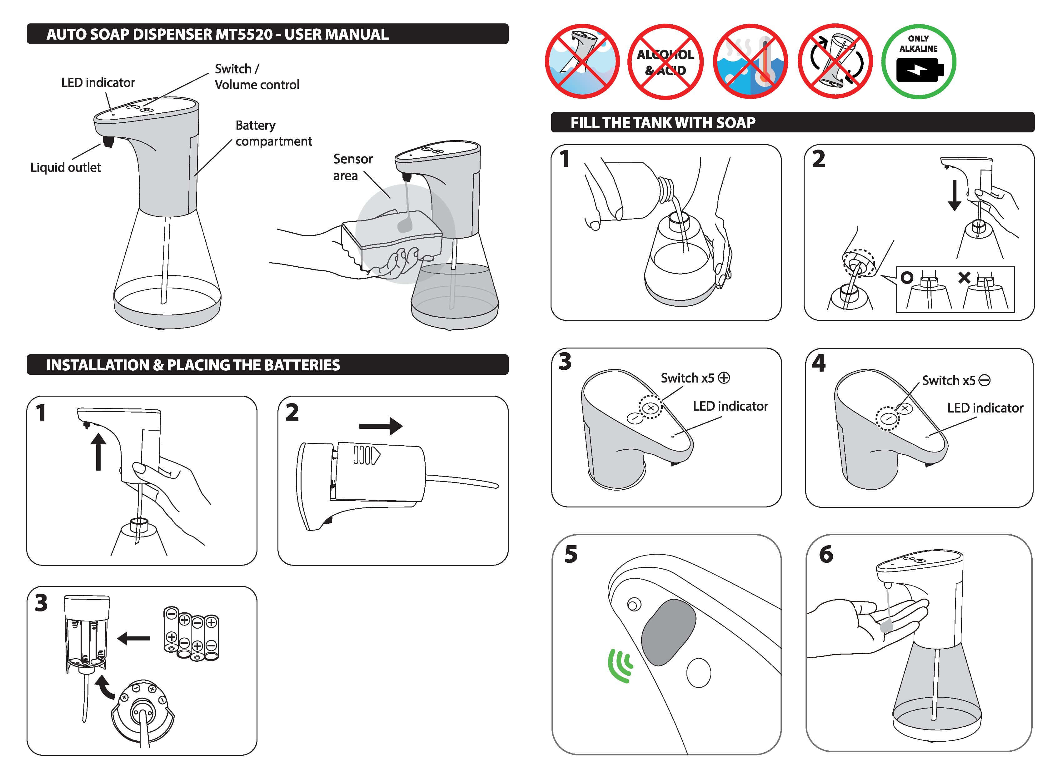 AUTO SOAP DISPENSER MT5520 - Bezdotykowy, automatyczny dyspenser mydła w żelu  instrukcja